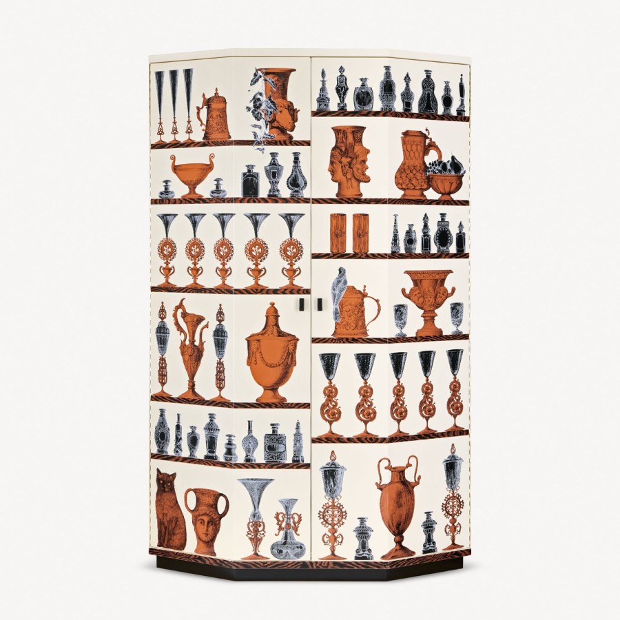 Fornasetti Mobile Bar Curvo Poliedrico Vasi Multicolore Armadi Curvi