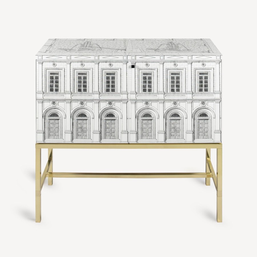 Fornasetti Credenza Rialzata Architettura Bianco Nero Armadietti