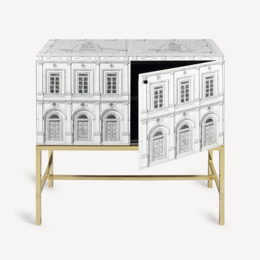 Fornasetti Credenza Rialzata Architettura Bianco Nero Armadietti