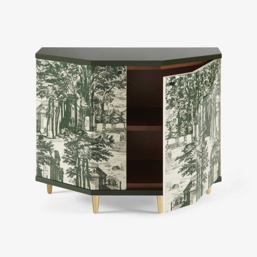 Fornasetti Piccolo Mobiletto Poliedrico Giardino Settecentesco Verde/Avorio Armadietti