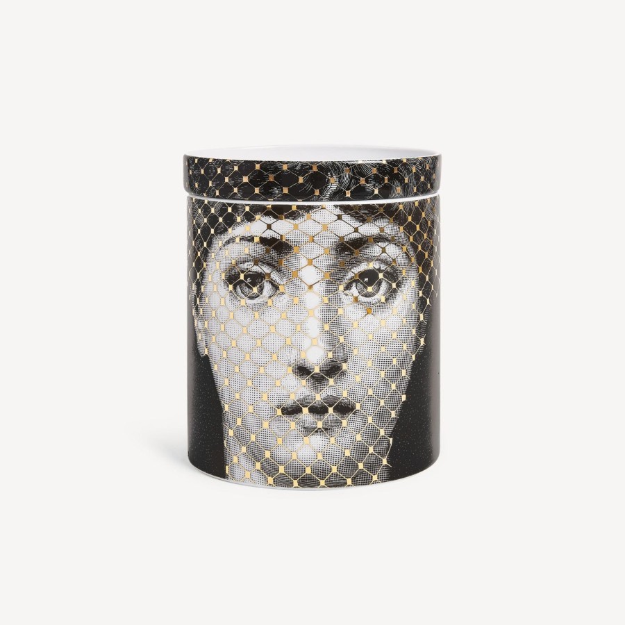 Fornasetti Candela Profumata Nel Mentre - Decoro Mascherina - Fragranza Frutto Proibito Bianco/Nero/Oro Candele Profumate