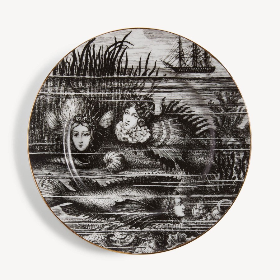 Fornasetti Placca Cerchio Sirene N.1 Bianco/Nero/Oro Piatti Decorativi