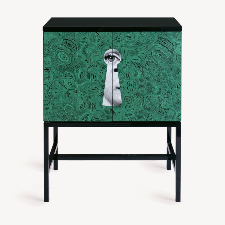 Fornasetti Madia Rialzata Serratura Su Malachite Verde/Bianco/Nero Armadietti