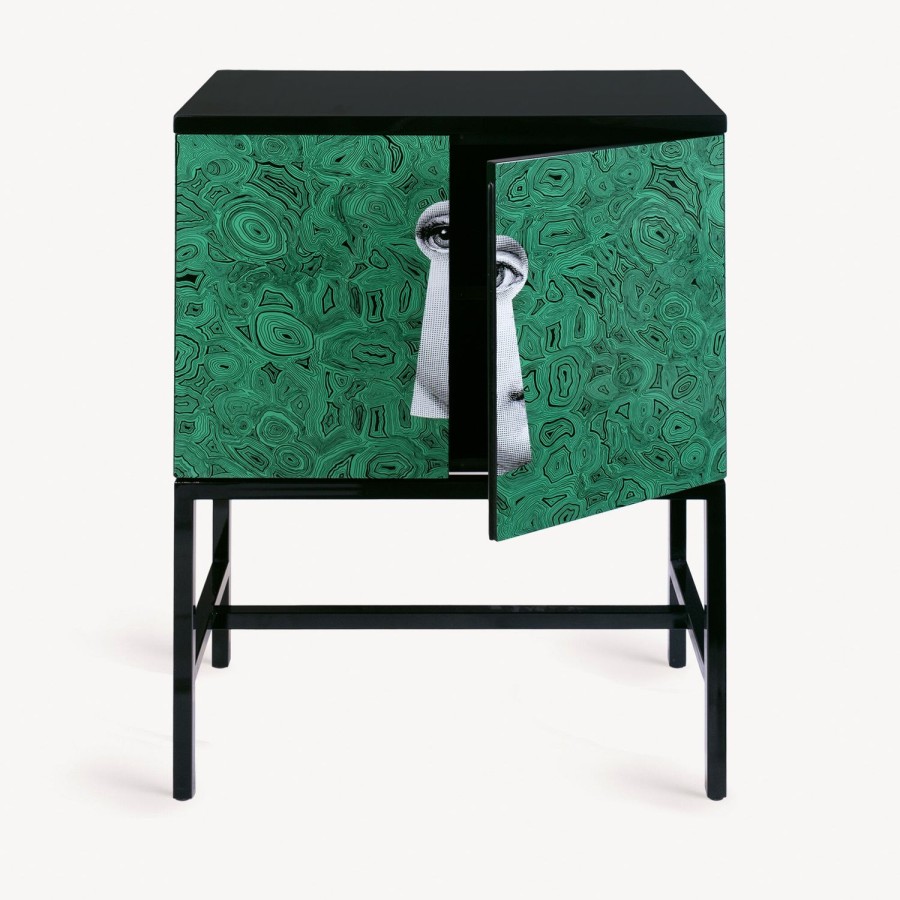 Fornasetti Madia Rialzata Serratura Su Malachite Verde/Bianco/Nero Armadietti