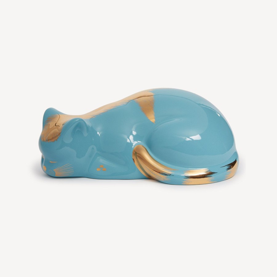 Fornasetti Gatto Striato Oro/Turchese Gatti In Ceramica