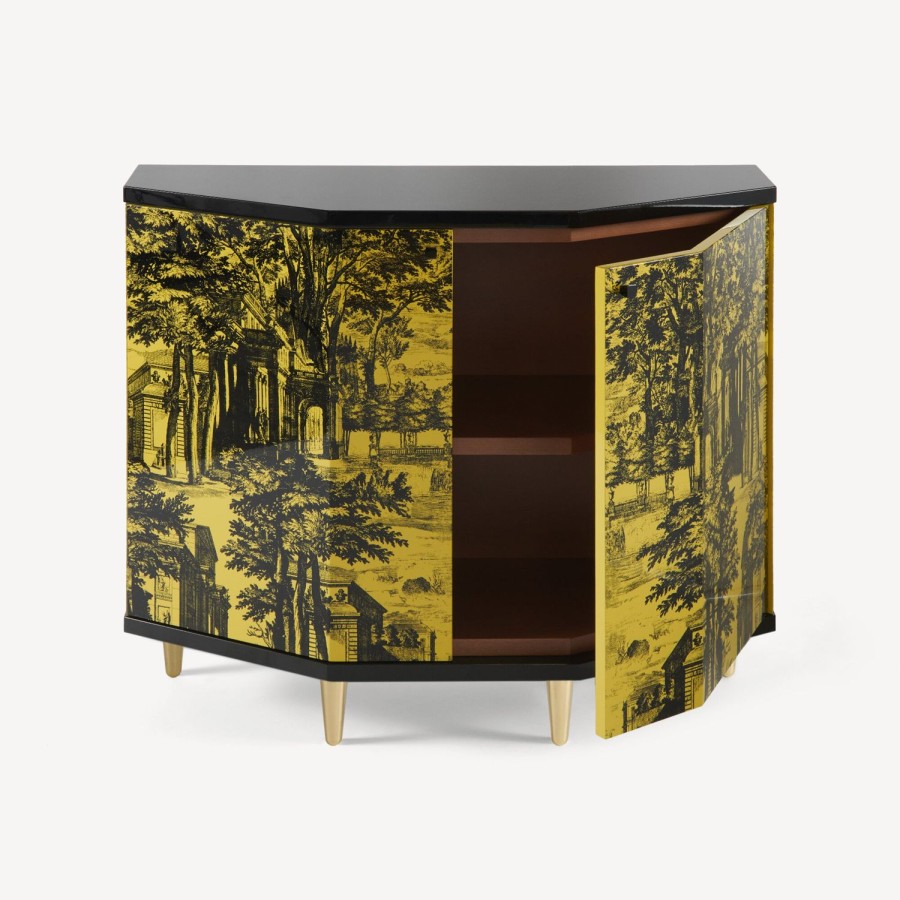 Fornasetti Piccolo Mobiletto Poliedrico Giardino Settecentesco Nero Giallo Armadietti