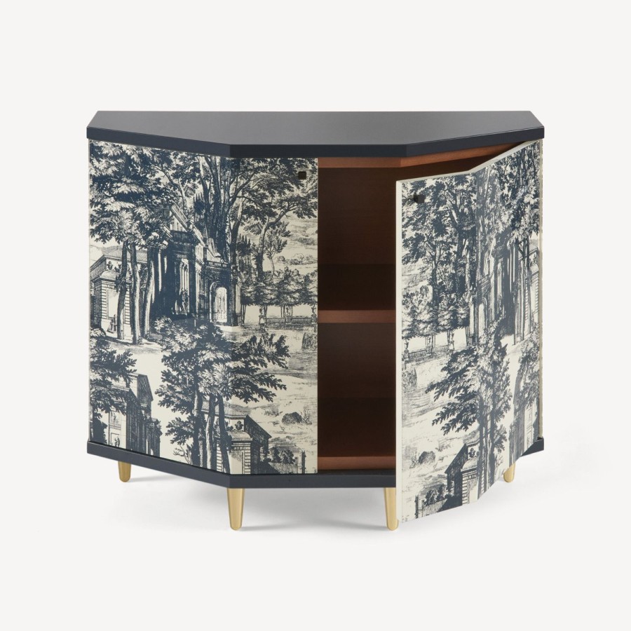 Fornasetti Piccolo Mobiletto Poliedrico Giardino Settecentesco Blu/Avorio Armadietti