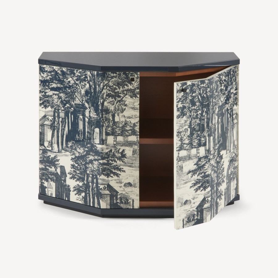 Fornasetti Piccolo Mobiletto Poliedrico Giardino Settecentesco Blu/Avorio Armadietti