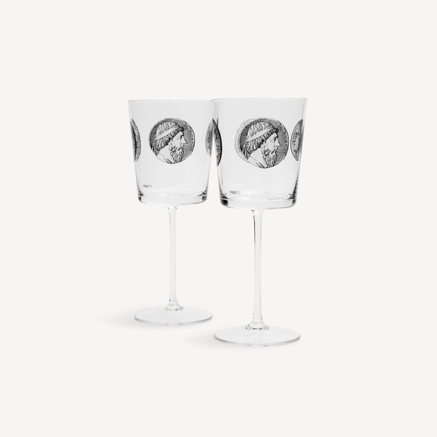 Fornasetti Set 2 Calici Vino Cammei Bianco Nero Bicchieri E Sottobicchieri