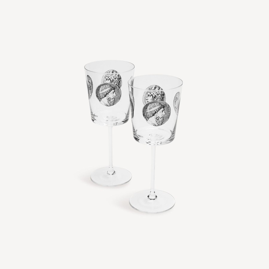 Fornasetti Set 2 Calici Vino Cammei Bianco Nero Bicchieri E Sottobicchieri