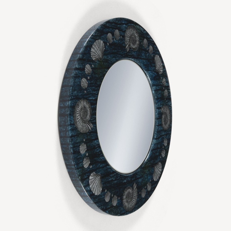 Fornasetti Cornice Con Specchio Piano Giro Di Conchiglie Argento/Blu Specchi Di Design