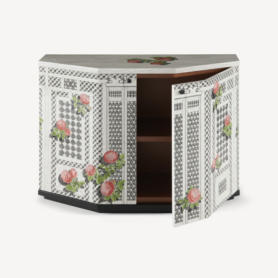 Fornasetti Piccolo Mobiletto Poliedrico Musciarabia Con Rose Multicolore Armadietti