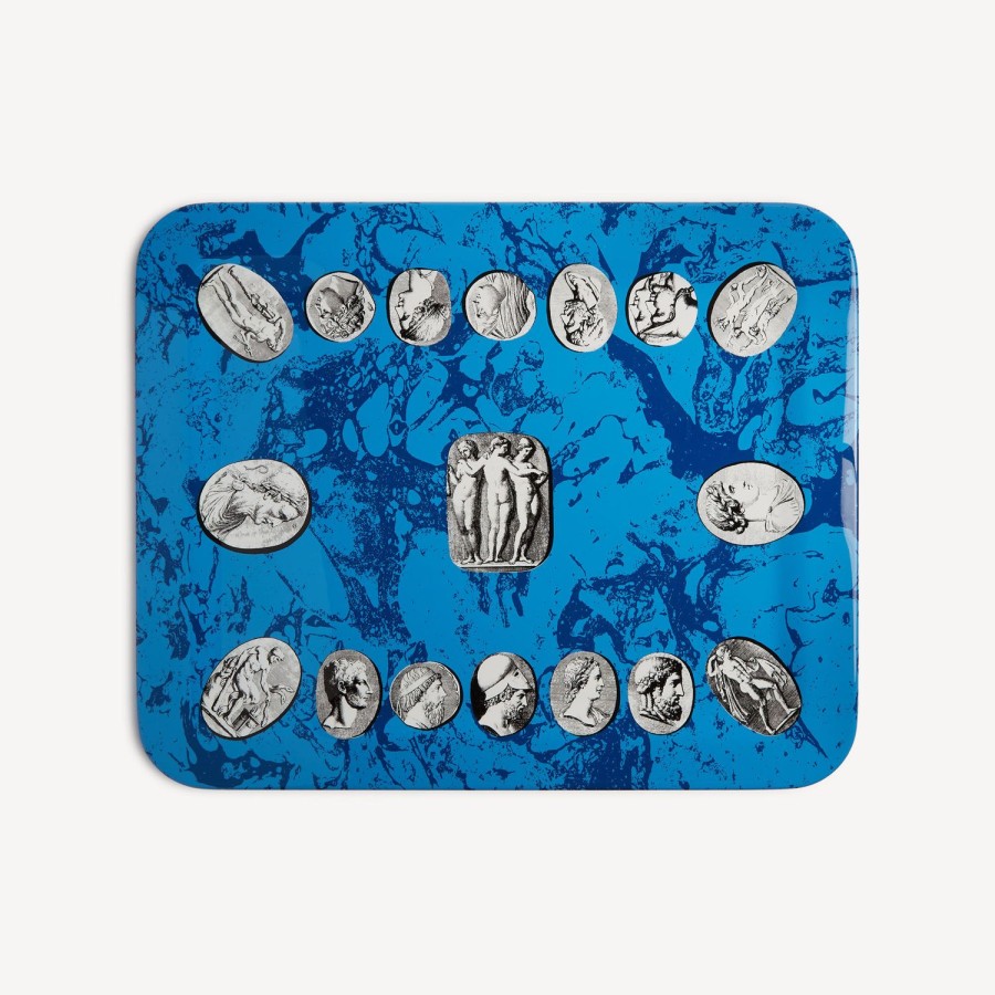 Fornasetti Vassoio Cammei Bianco/Nero/Azzurro Vassoi E Pliants Decorativi