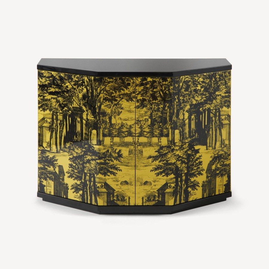 Fornasetti Piccolo Mobiletto Poliedrico Giardino Settecentesco Nero Giallo Armadietti