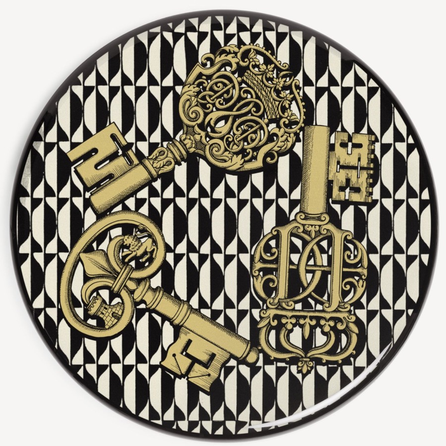 Fornasetti Sgabello Chiavi E Losanghe Bianco/Nero/Oro Sgabelli