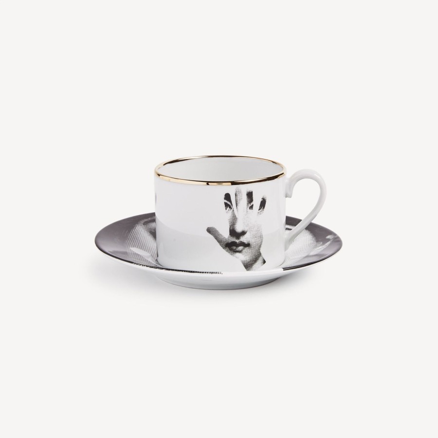 Fornasetti Tazza Da Te Tema E Variazioni Mano Bianco/Nero/Oro Set Da Te E Caffe