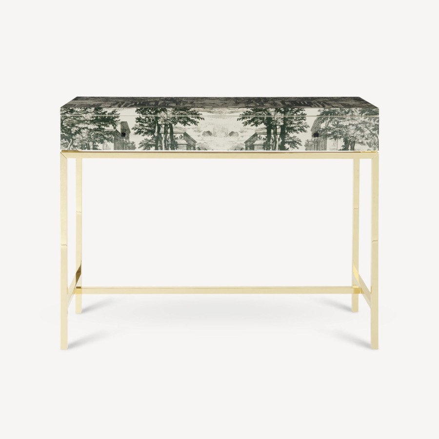 Fornasetti Consolle Con Cassetto Giardino Settecentesco Verde/Avorio Console Di Archiviazione