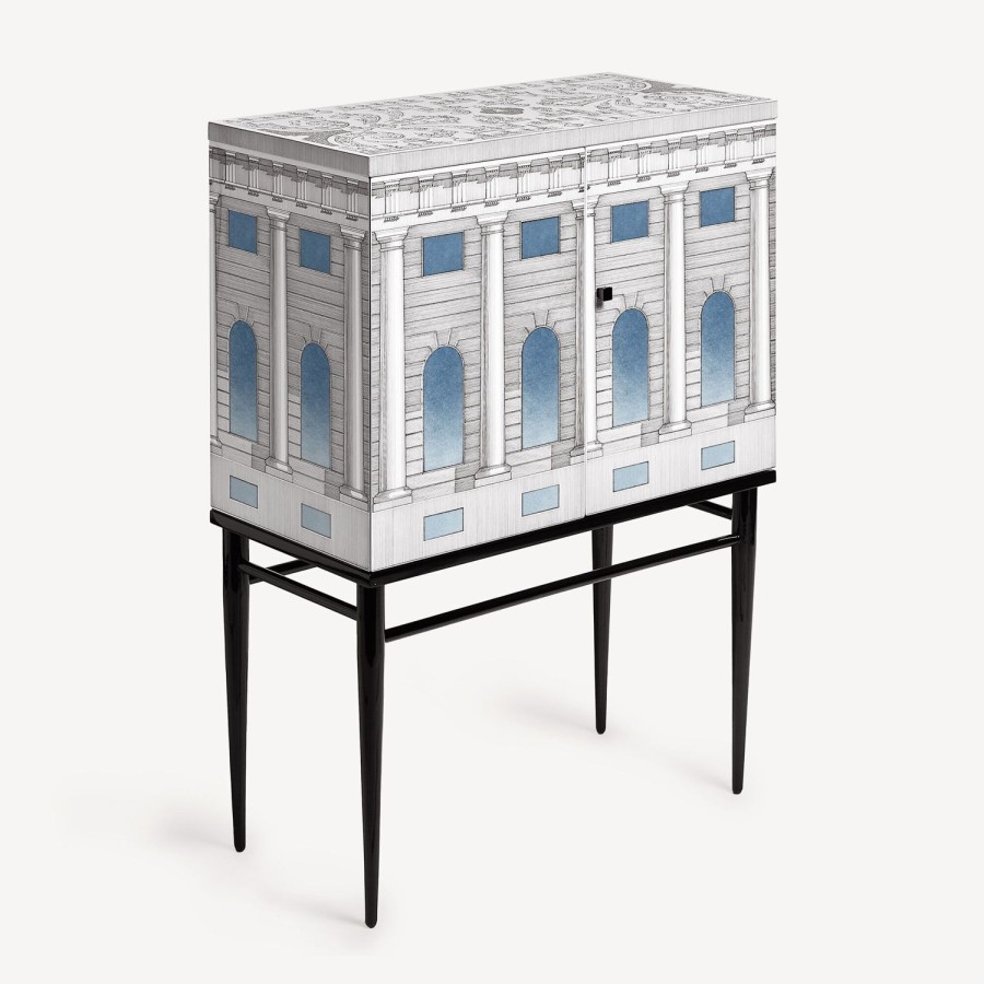 Fornasetti Madia Piccola Rialzata Architettura Celeste Bianco/Nero/Azzurro Armadietti