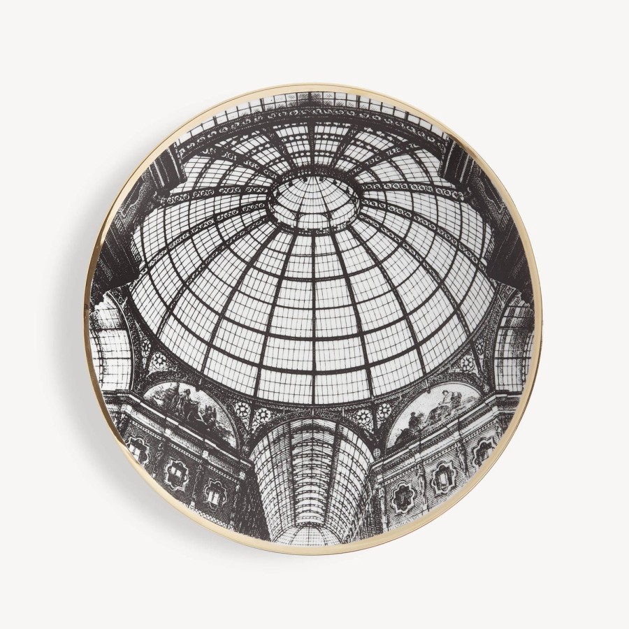 Fornasetti Piatto Cupola Galleria Di Milano Bianco/Nero/Oro Piatti Decorativi