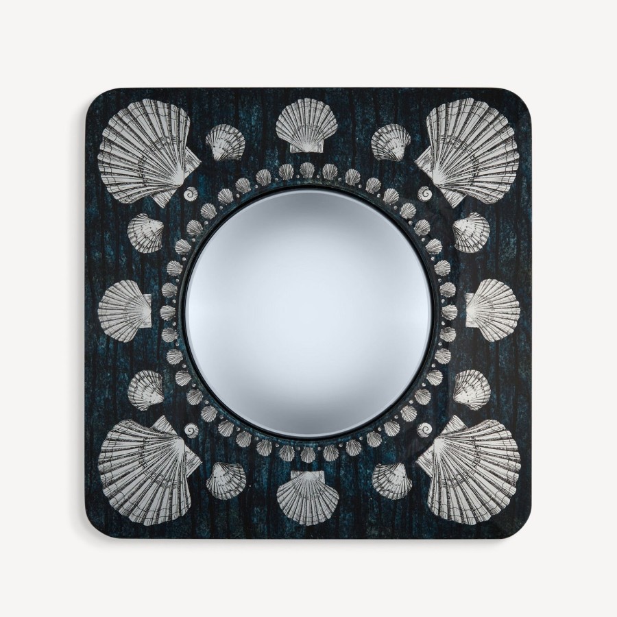 Fornasetti Cornice Con Specchio Convesso Giro Di Conchiglie Argento/Blu Specchi Di Design