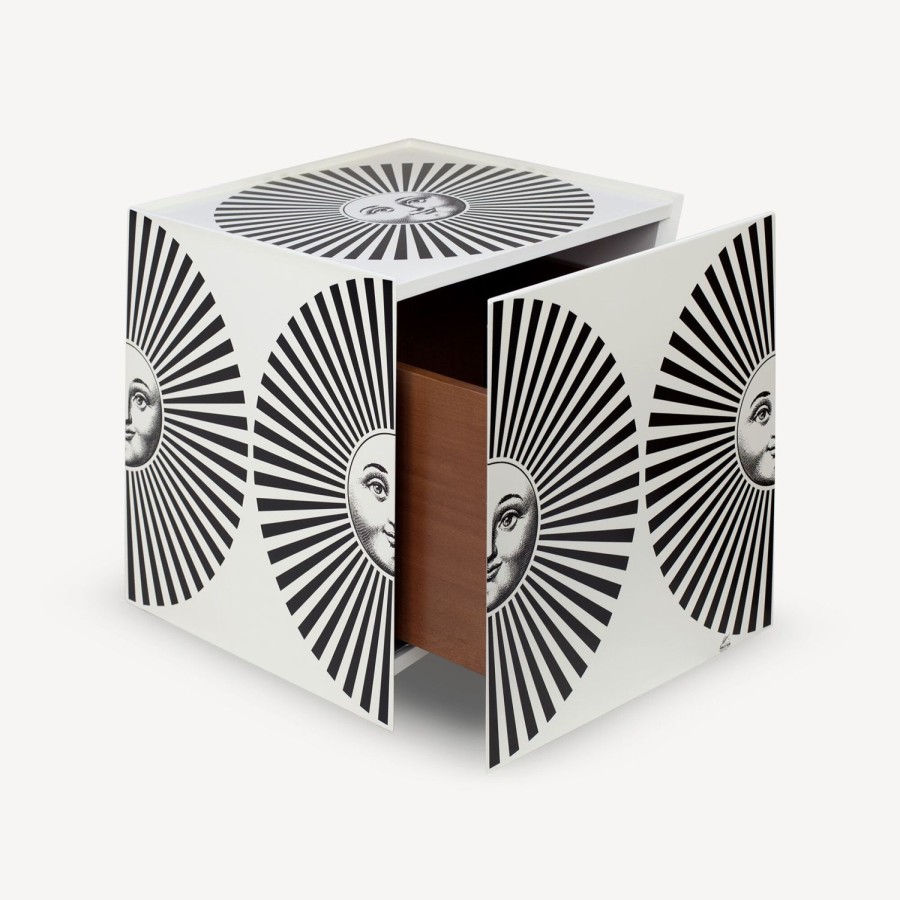 Fornasetti Cubo Con Cassetto Sole Raggiante Bianco Nero Armadietti