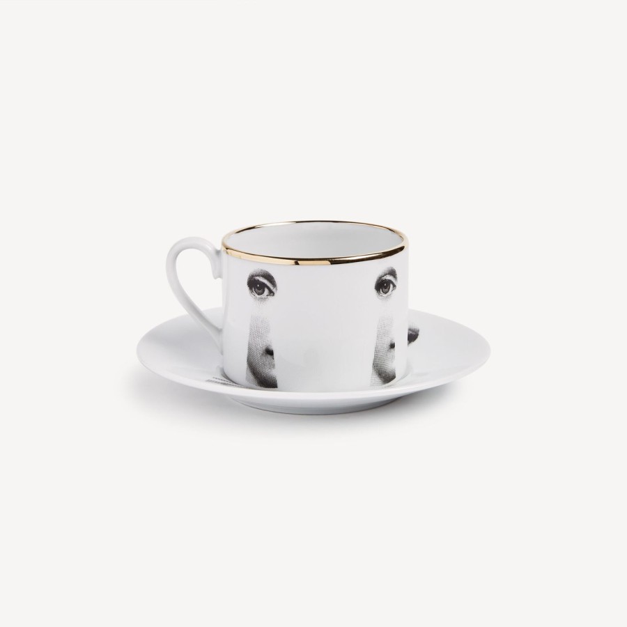 Fornasetti Tazza Da Te Tema E Variazioni Serratura Bianco/Nero/Oro Set Da Te E Caffe