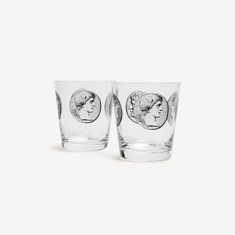 Fornasetti Set 2 Bicchieri Acqua Cammei Bianco Nero Bicchieri E Sottobicchieri