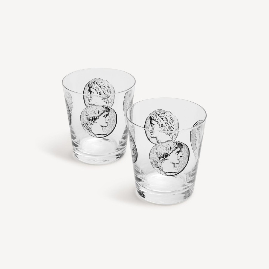 Fornasetti Set 2 Bicchieri Acqua Cammei Bianco Nero Bicchieri E Sottobicchieri