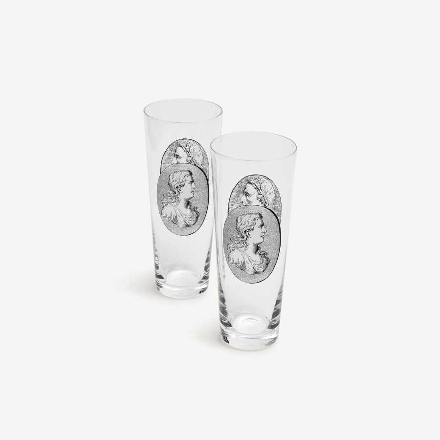 Fornasetti Set 2 Bicchieri Soda Cammei Bianco Nero Bicchieri E Sottobicchieri