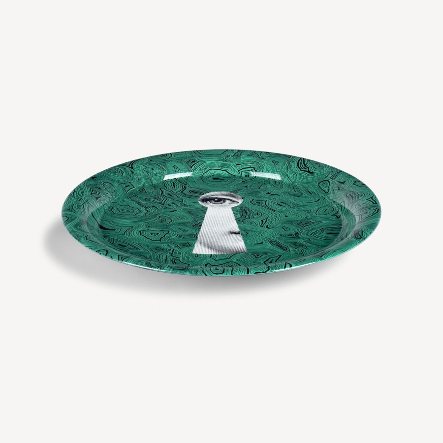 Fornasetti Vassoio Serratura Su Malachite Verde/Bianco/Nero Vassoi E Pliants Decorativi