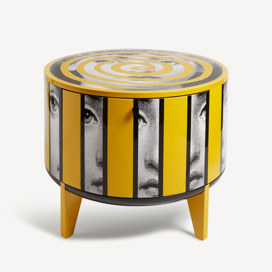 Fornasetti Tavolo Tamburo Rigalina Bianco/Nero/Giallo Tabelle