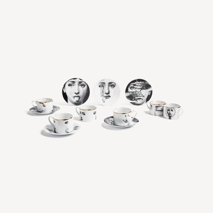 Fornasetti Set 6 Tazze Da Te Tema E Variazioni Bianco/Nero/Oro Set Da Te E Caffe