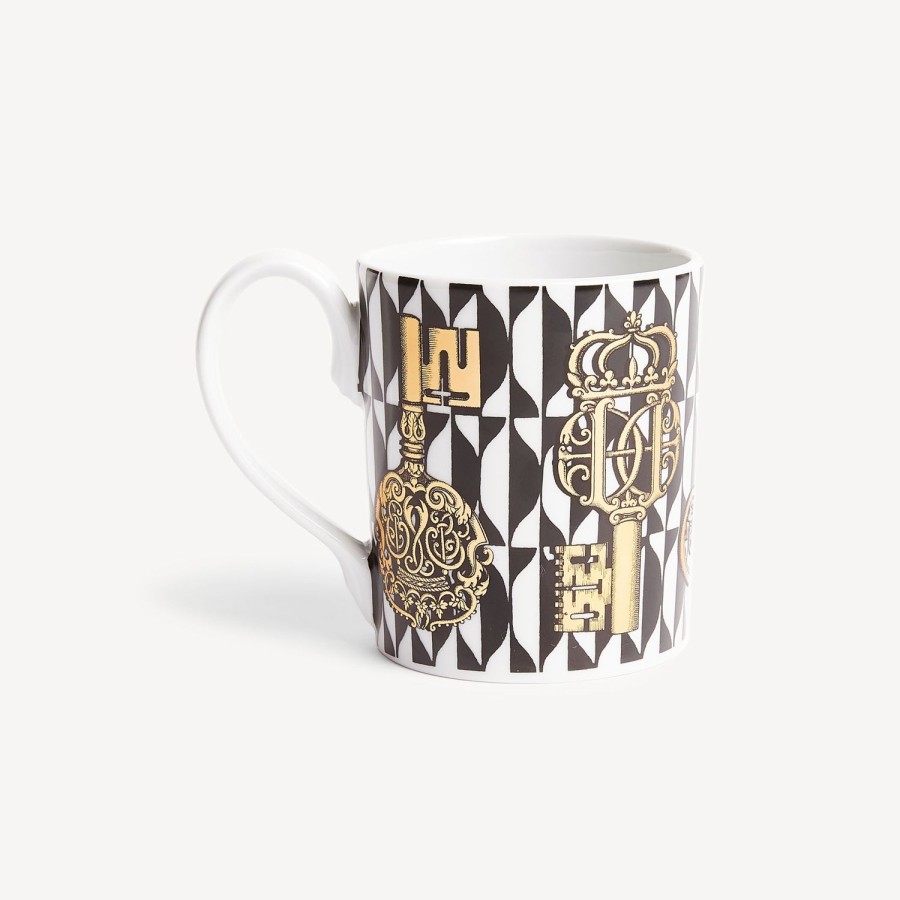 Fornasetti Tazza Chiavi E Losanghe Bianco/Nero/Oro Set Da Te E Caffe