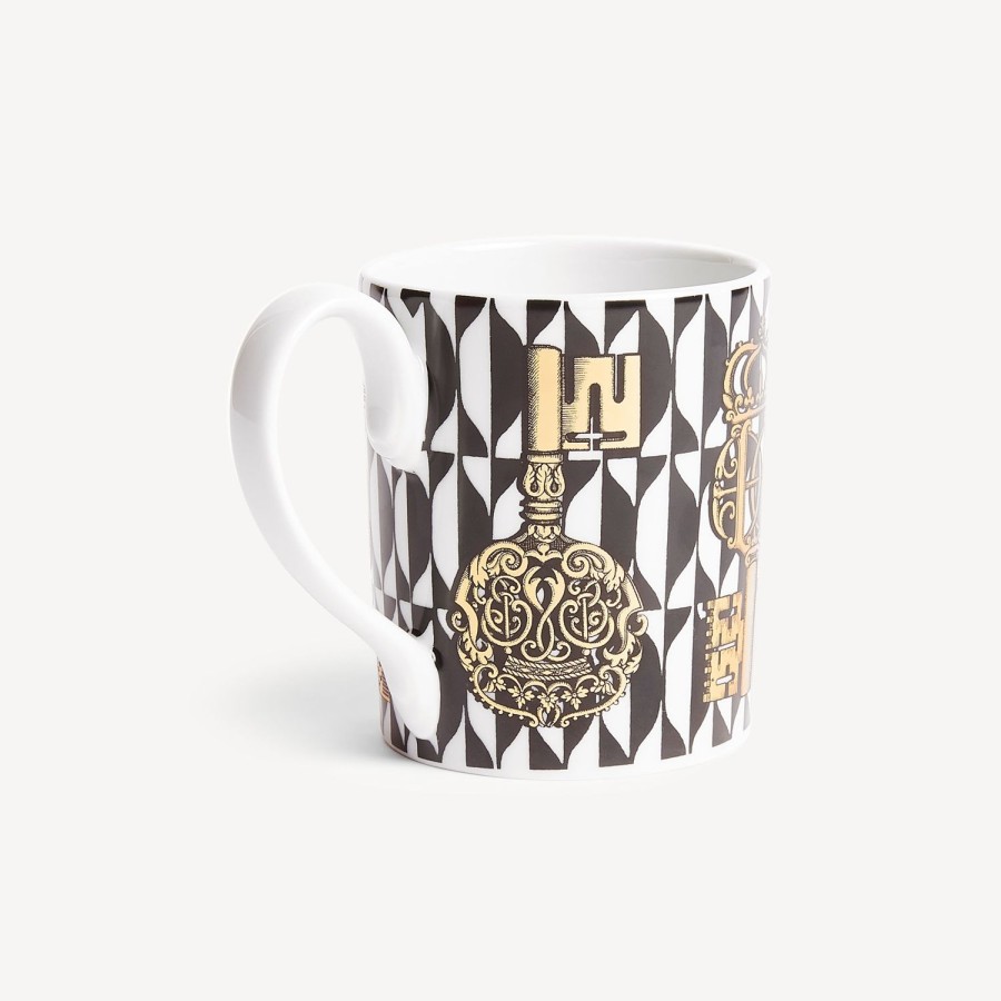 Fornasetti Tazza Chiavi E Losanghe Bianco/Nero/Oro Set Da Te E Caffe