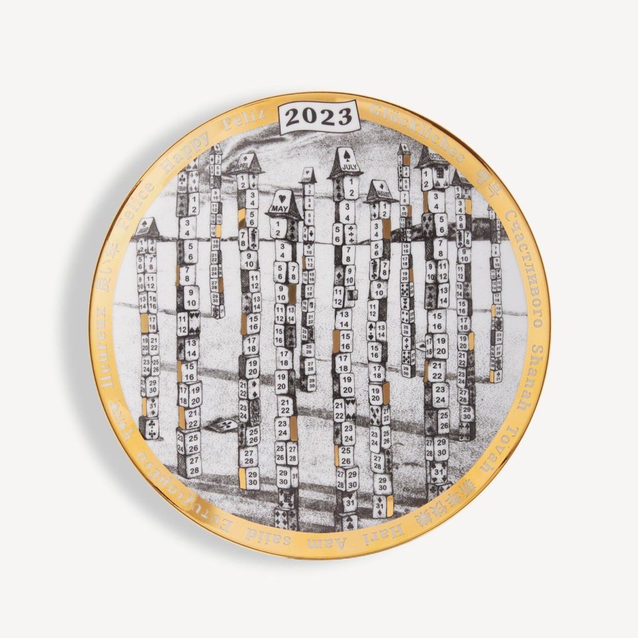 Fornasetti Piastra Del Calendario 2023 Bianco/Nero/Oro Piatti Decorativi