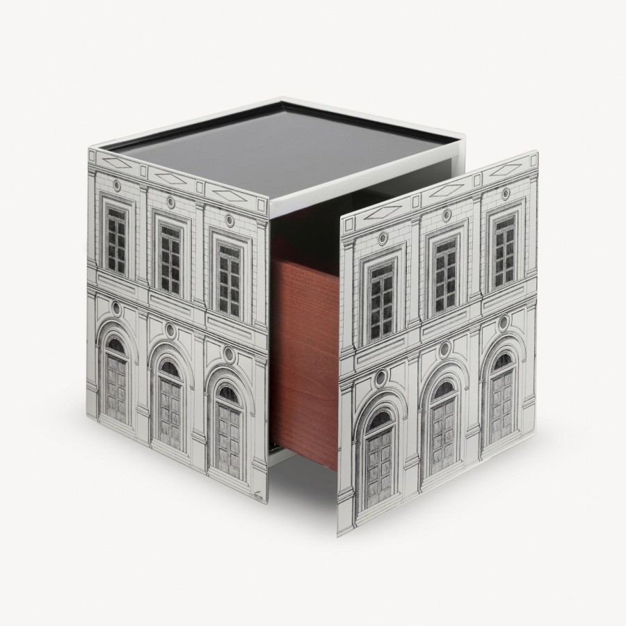 Fornasetti Cubo Con Cassetto Architettura Bianco Nero Armadietti