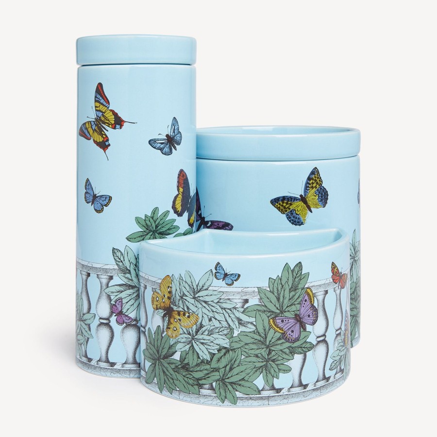 Fornasetti Nel Mentre Set Di Tre Candele Profumate - Decoro Farfalle E Balaustra - Fragranza Giardino Segreto Multicolore Candele Profumate