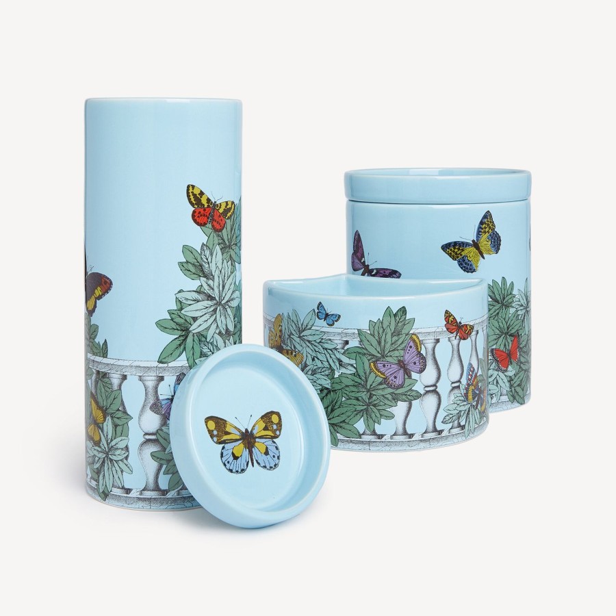 Fornasetti Nel Mentre Set Di Tre Candele Profumate - Decoro Farfalle E Balaustra - Fragranza Giardino Segreto Multicolore Candele Profumate