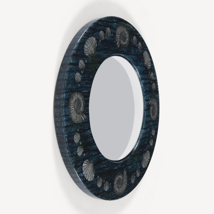 Fornasetti Cornice Con Specchio Convesso Giro Di Conchiglie Argento/Blu Specchi Di Design