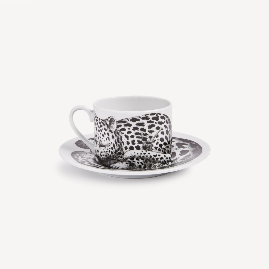 Fornasetti Tazza Da Te Alta Fedelta Pelle Leopardato Bianco Nero Set Da Te E Caffe