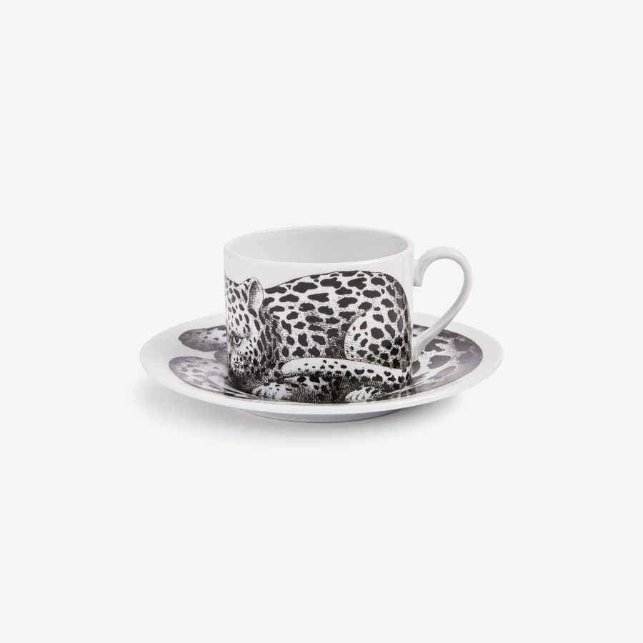 Fornasetti Tazza Da Te Alta Fedelta Pelle Leopardato Bianco Nero Set Da Te E Caffe