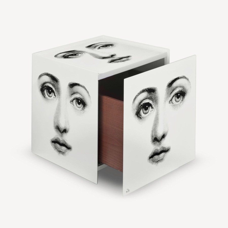 Fornasetti Cubo Con Cassetto Viso Bianco Nero Armadietti