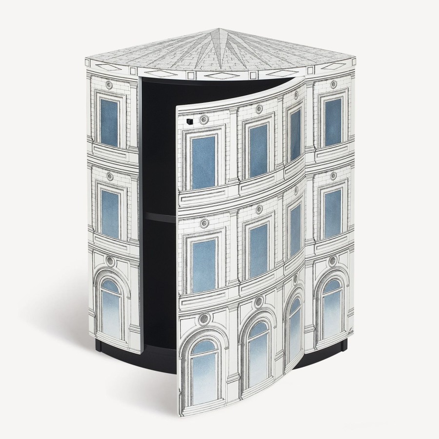 Fornasetti Mobile Ad Angolo Architettura Celeste Bianco/Nero/Azzurro Armadietti