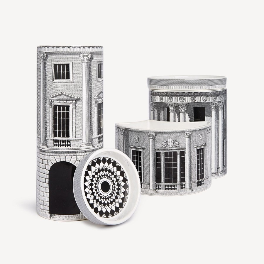 Fornasetti Nel Mentre Set Di Tre Candele Profumate - Architettura Decor - Immaginazione Fragranza Bianco Nero Candele Profumate