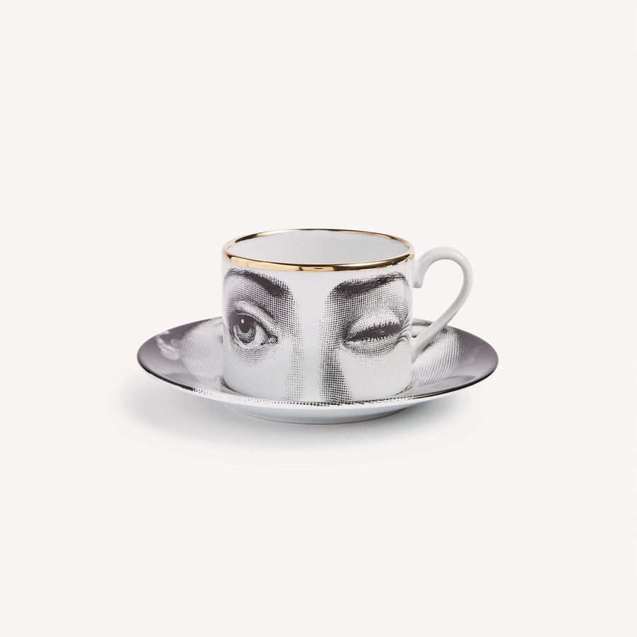 Fornasetti Tazza Da Te Tema E Variazioni L'Antipatico Bianco/Nero/Oro Set Da Te E Caffe