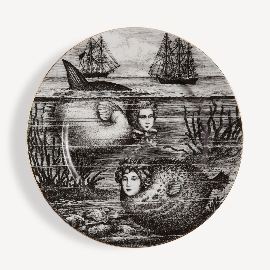 Fornasetti Placca Bordo Sirena N.5 Bianco/Nero/Oro Piatti Decorativi