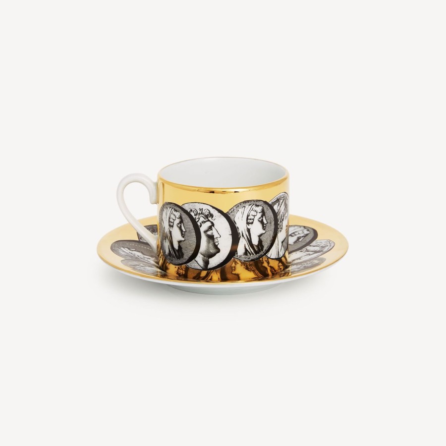 Fornasetti Tazza Da Te Cammei Bianco/Nero/Oro Set Da Te E Caffe