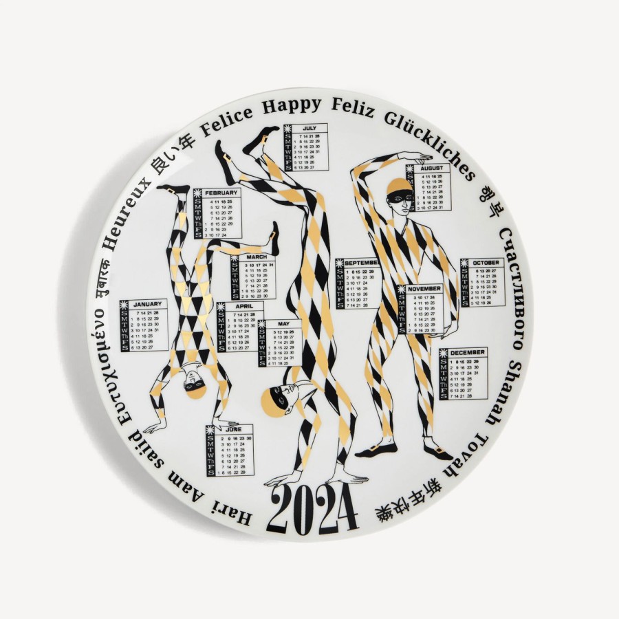 Fornasetti Piastra Del Calendario 2024 Bianco/Nero/Oro Piatti Decorativi