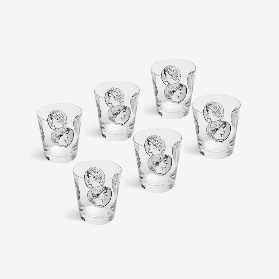 Fornasetti Set 6 Bicchieri Acqua Cammei Bianco Nero Bicchieri E Sottobicchieri