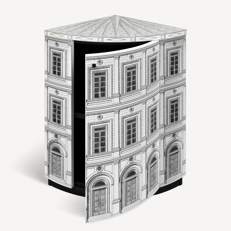 Fornasetti Mobile Ad Angolo Architettura Bianco Nero Armadietti